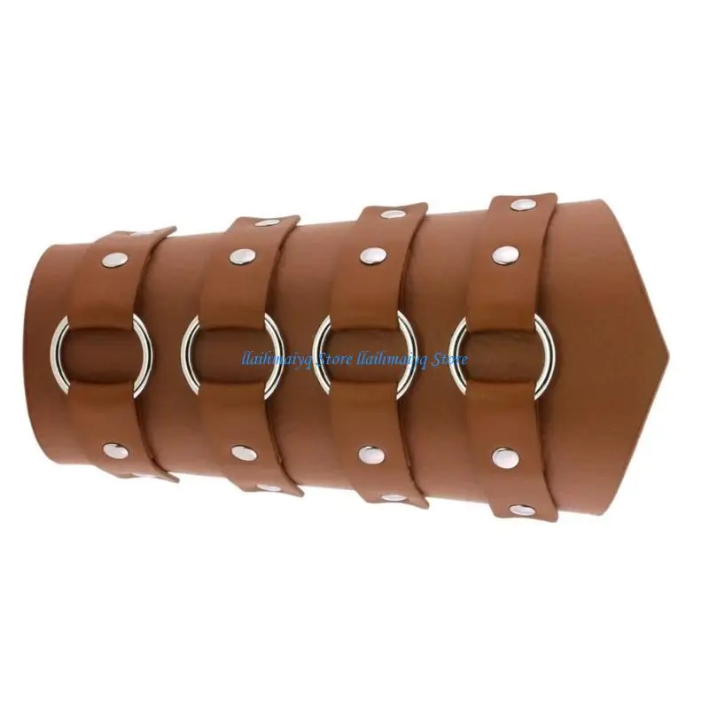 

573B Role Play Knight Arm Guards with Adjustable Hole Medieval Bracers Male Carnivals PU Bracers with Round Buckle Decors
