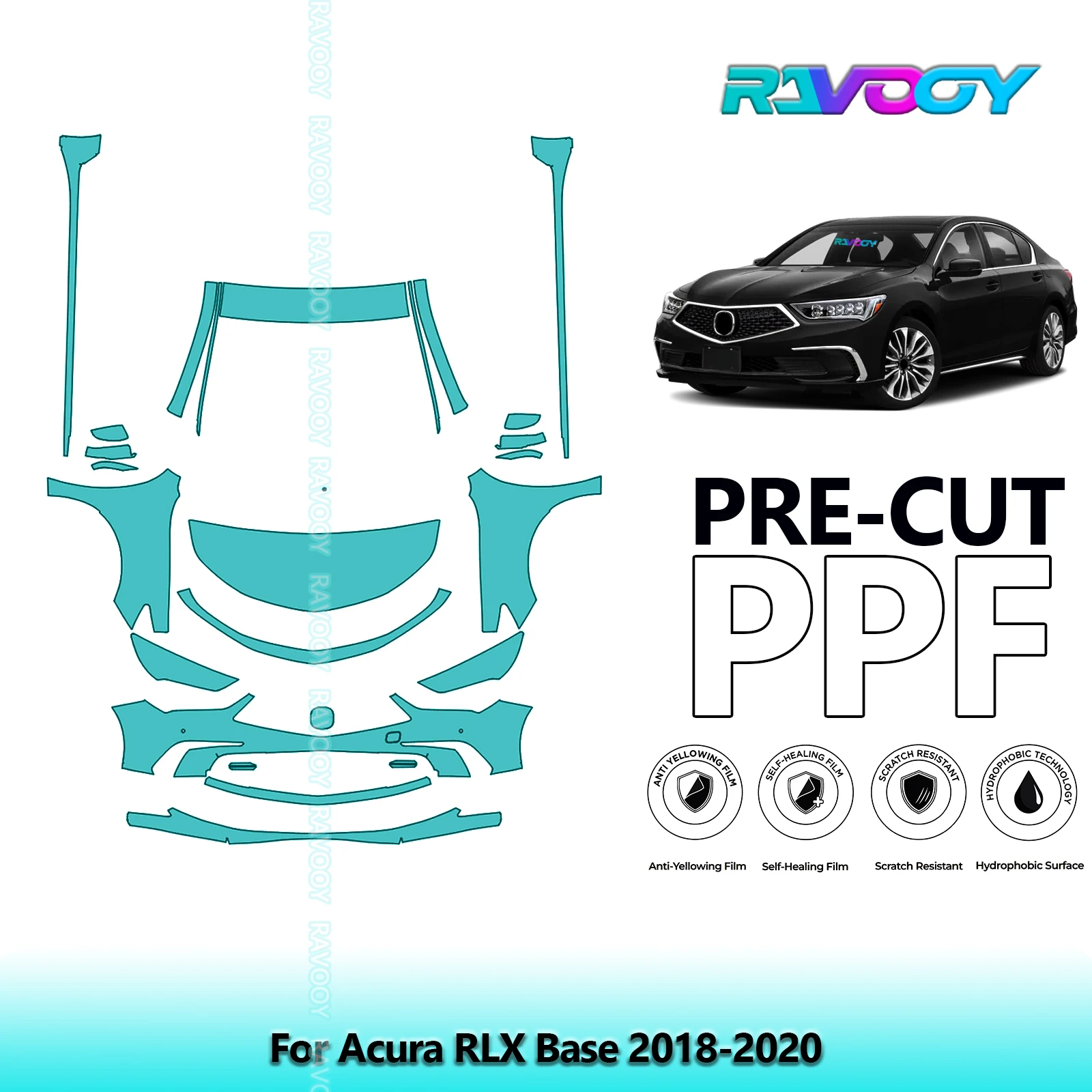 

Front Kit+Rockers Clear Bra Precut PPF Paint Protection Film For Acura RLX Base 2018-2020