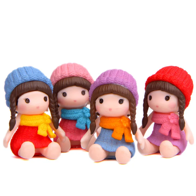 4PCS Mini Scarf Girl Doll DIY Micro Landscape Dolls Fairy Garden Miniatures Decor Dollhouse Figures Handicraft Ornaments