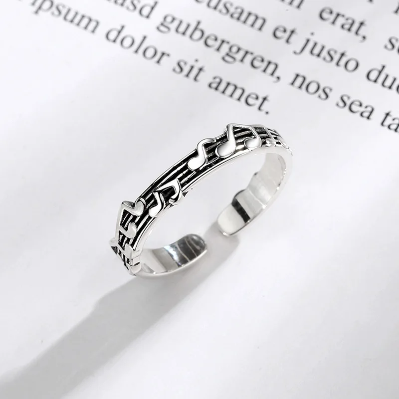 Real Money 925 Sterling Silver Vintage Note Music Finger Rings For Women Money 925 Wedding Party Jewelry Gift