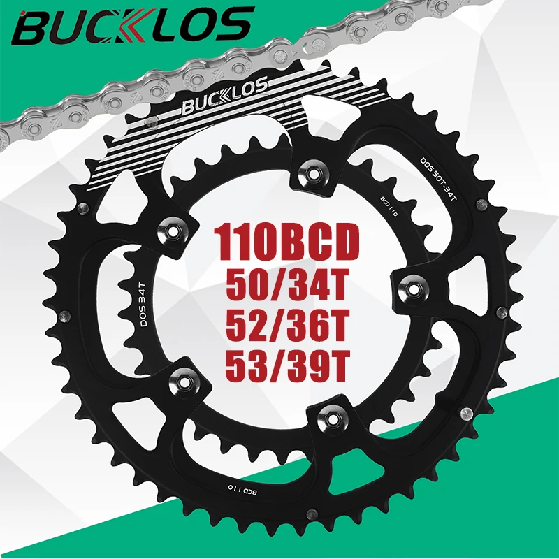 

BUCKLOS Road Bike Chainring 110bcd Double Ring Round Chainring 53-39T 52-36T 50-34T Bicycle Chainwheel for SHIMANO Bike Part