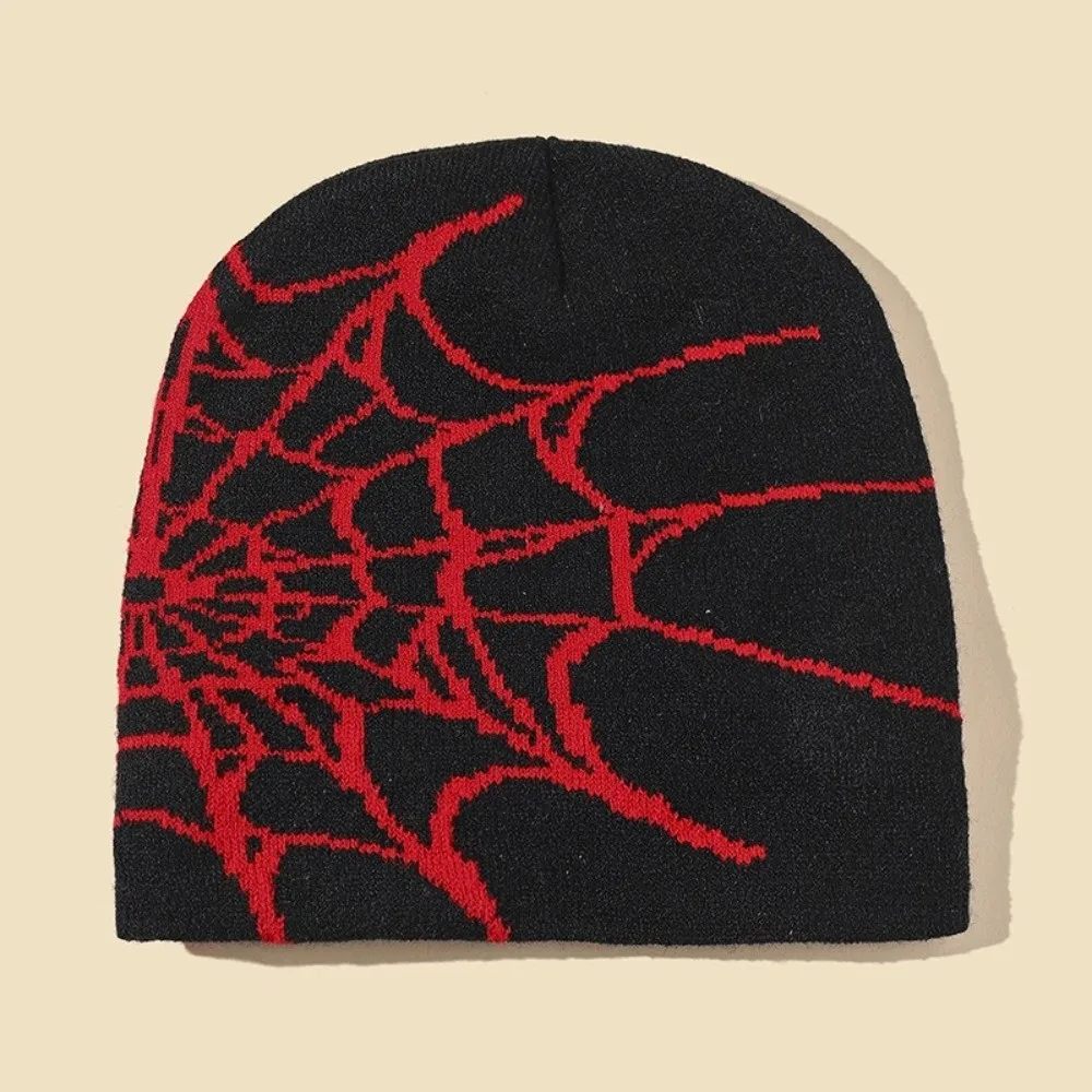 Soft Spider Web Pattern Beanie Caps Warm Stretch Pullover Hat Street Punk Multiple Colors Cuffed Knitted Hat Vintage Style