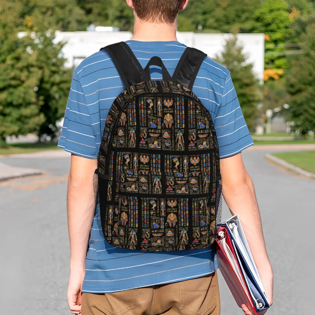 Egyptian Hieroglyphs And Deities On Black Backpack Student BookBag Boys Girls School Bag Laptop Shoulder Bags