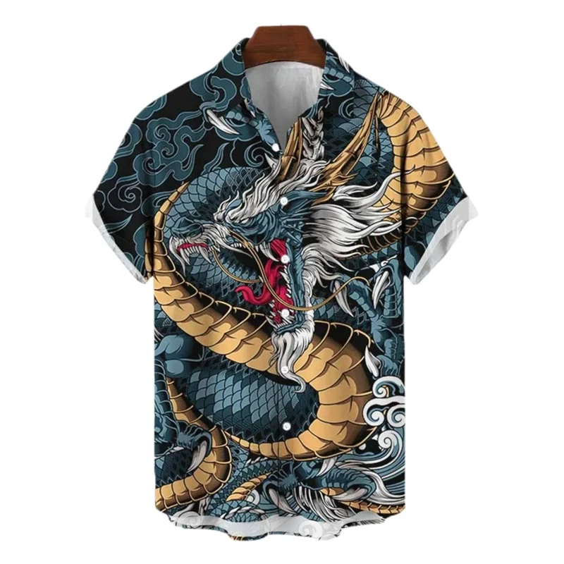 Hawaiian Shirts For Men Animal Dragon 3D Summer Loose Breathable Men's Short Sleeved Shirt 3D Printed Cuban Collar Mens Clothing