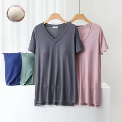 Vestido de verano de longitud media con cuello en V, ropa de dormir con sujetador acolchado, mangas cortas, ropa de casa, ropa de calle por encima de la rodilla