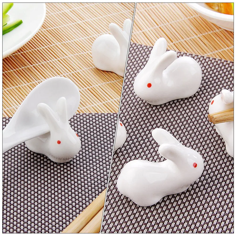 Ceramic Chopstick Holder Set 6pcs – Bunny-Shaped Spoon Fork Rest, Tabletop Decor for Kitchen & Restaurant