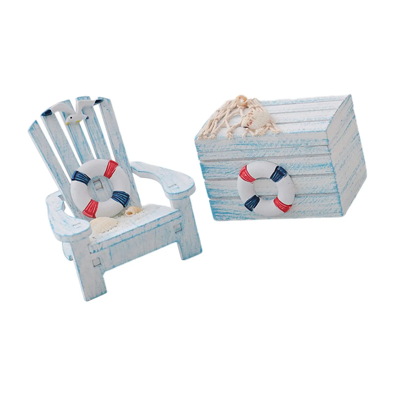 2Pcs Nautical Ornament Mini Chair and Chest Craft Decorative Miniature Decoration for Nursery Tables Shelves Playhouse Vanity image 4