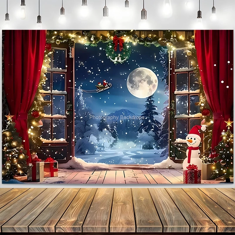 

ZHISUXI Christmas Wreath Window Photography Backdrops Prop Happy New Year Decoration Family Holiday Party Background RR-46