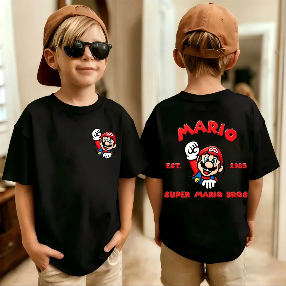 2026 New Kids' Japanese Game Character Cartoon Super Bros Crew Neck T-Shirt, Cute Loose Summer Parent-Child Cosplay Top