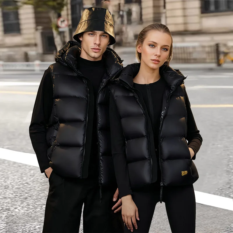 White Duck Down Vest Women Winter Sleeveless Hooded Puffer Jacket Duck Feather Waistcoat  двухсторонняя куртка