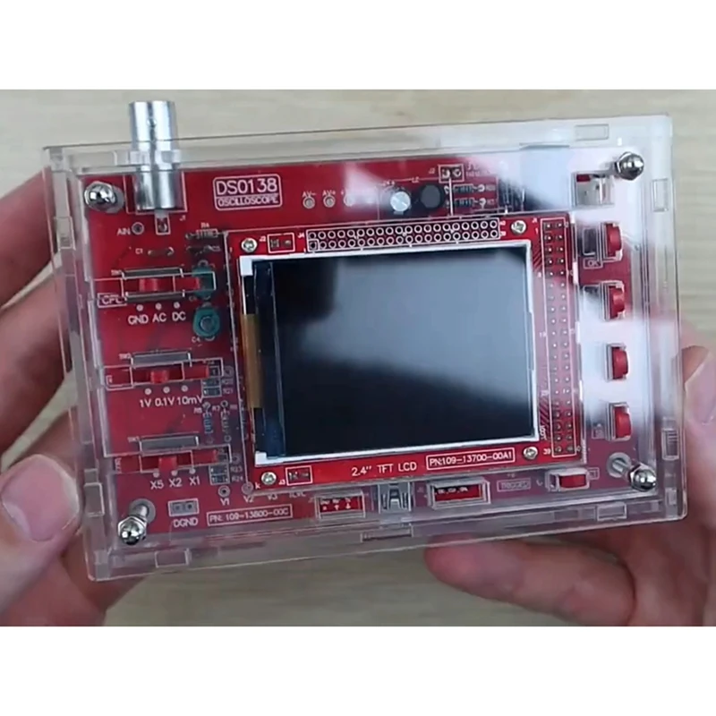 Osciloscopio Digital AT51 completamente ensamblado, pantalla LCD TFT de 2,4 pulgadas con Clip de prueba de sonda de cocodrilo, carcasa acrílica transparente
