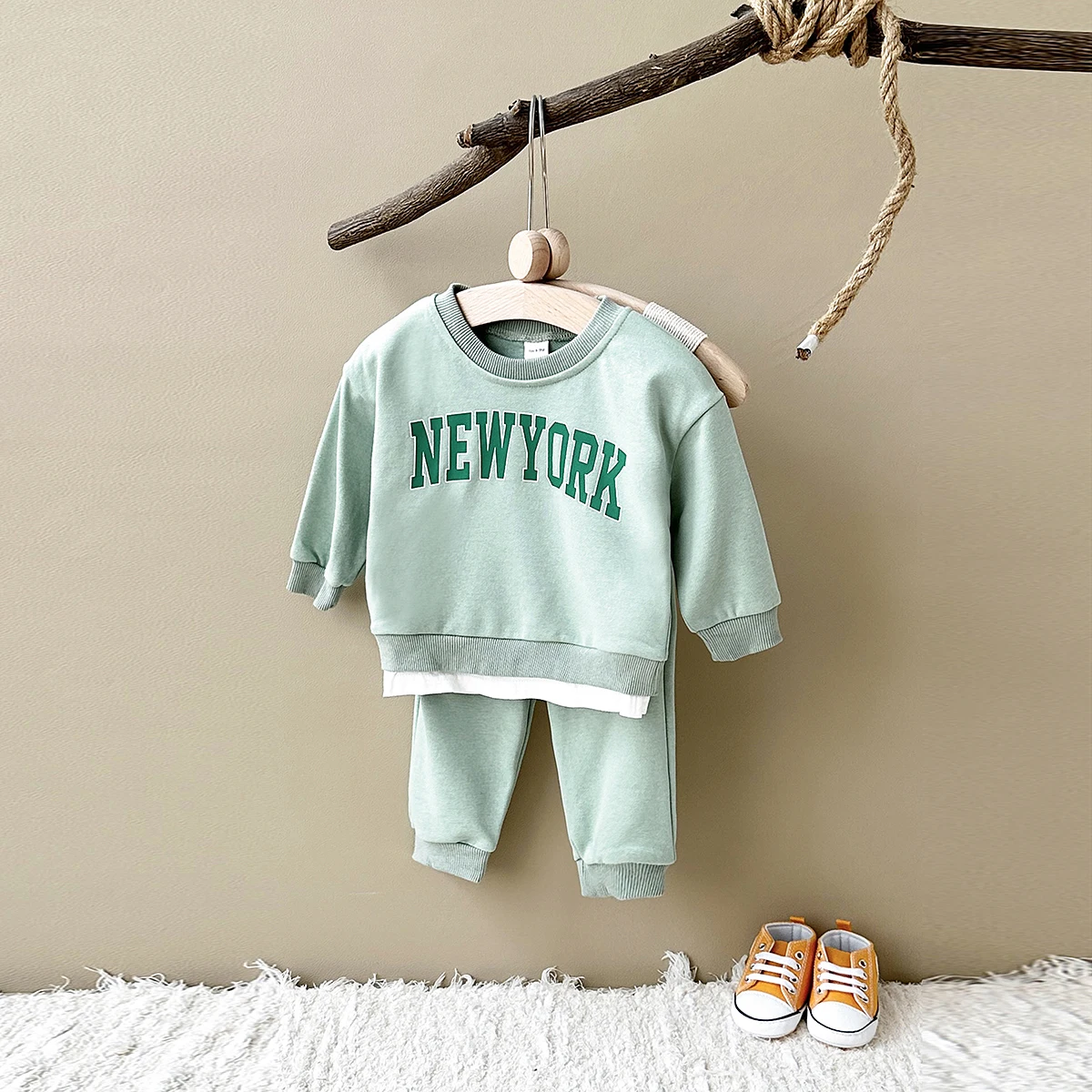 2Pcs Newborn Baby Autumn Infant Outfit New Baby Boys Girls Clothes Pullovers Top+Pants Cotton Plush Letter Casual Wear Baby 0-3Y