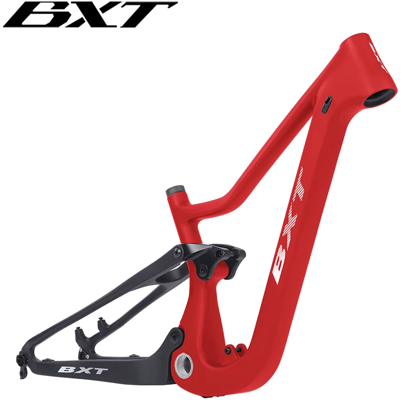 BXT T1000 Carbon Fiber Mountain Bike Frame XC, Full Suspension Bicycle Frame, Rear Shock, 24er Travel 90mm, T1000, 165mm