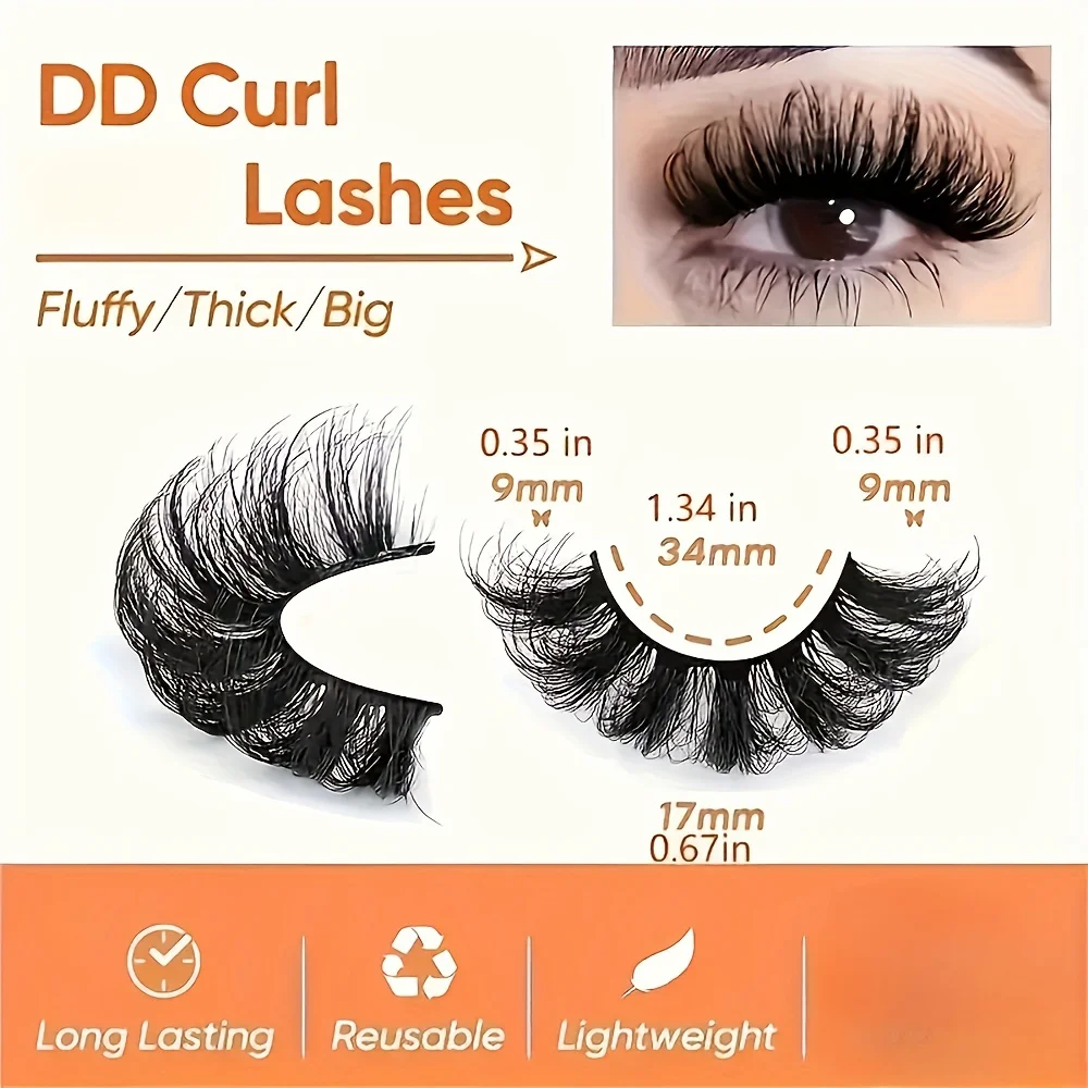 7 Pairs Faux Eyelashes, Fluffy False Eyelashes, 20mm Full Wispy Strip Eyelashes, 8D Volume Curly False Eyelashes