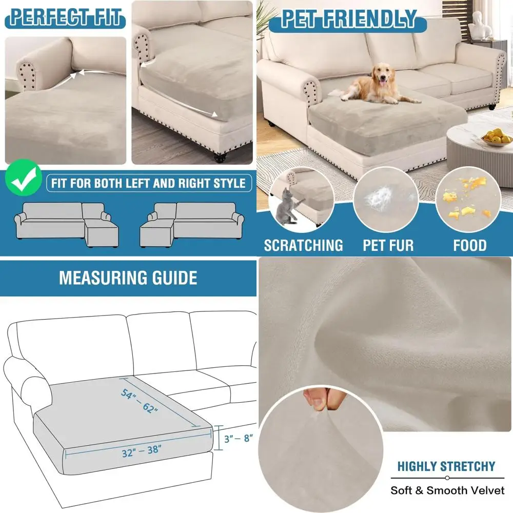 

Бархатный эластичный чехол-шезлонг для L-образного дивана — овсянка, цельный, левый/правый секционный чехол для дивана