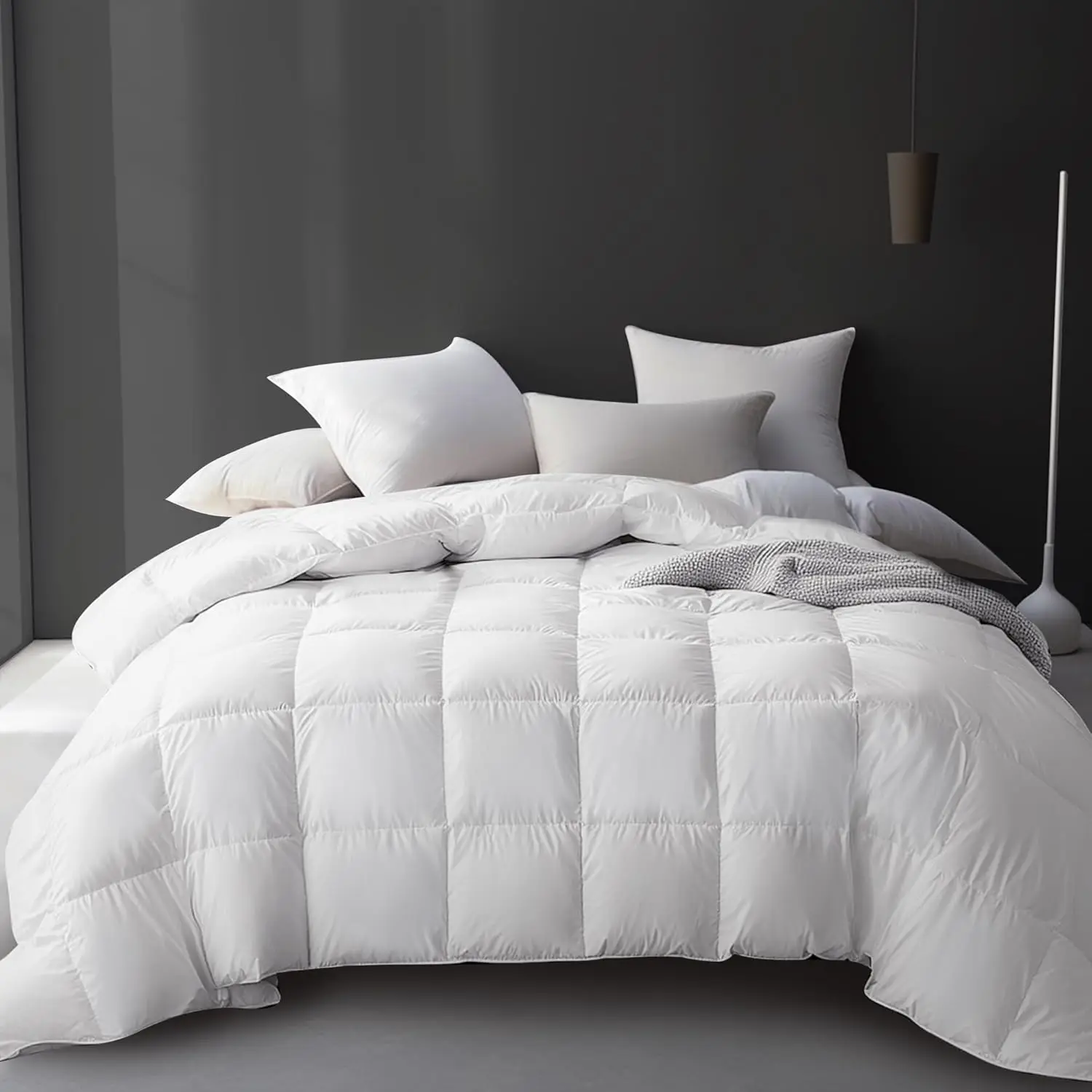 

White Goose Feather Down Comforter, Queen Size, 100% Cotton All-Season Duvet Insert with Corner Loops