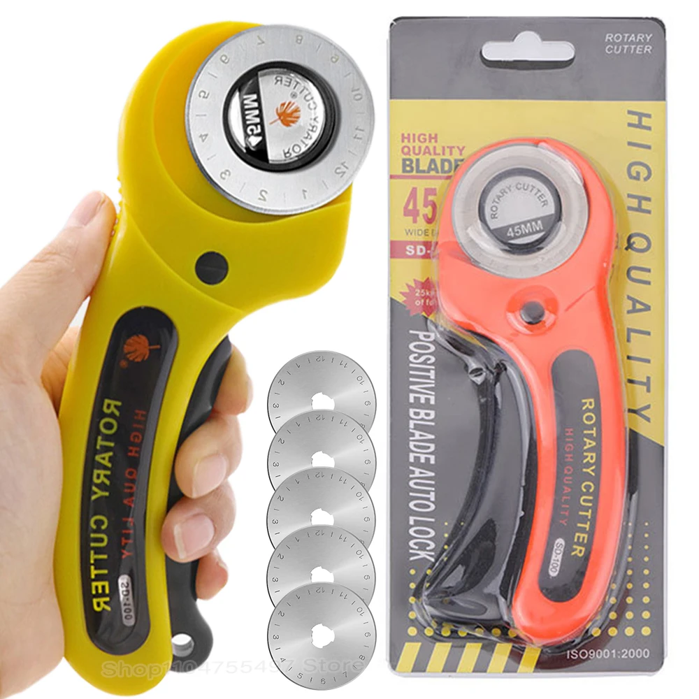 【セール中】ロータリーカッターセット レザー 布 紙 クラフト 切断 ソーイングツールキット 人間工学に基づいたハンドル 安全ロック付き 45mm ナイフ ロータリーカッター