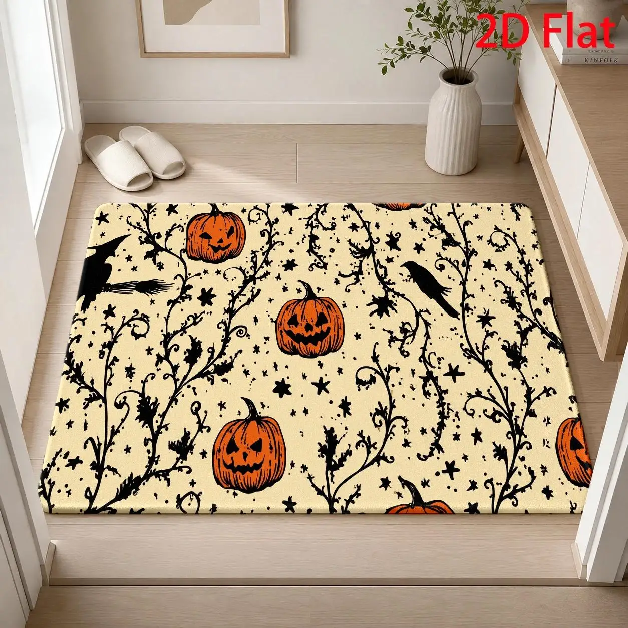 Halloween Themed Non Slip Doormat Vintage Pumpkin Print Art Decor for Home Front Entrance and Indoor Porch Floor Rug