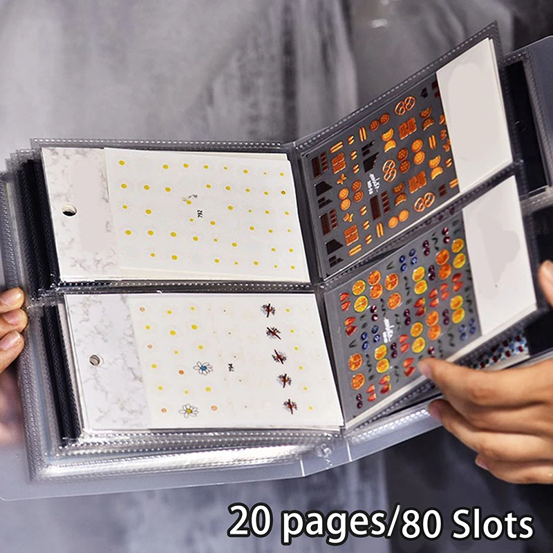 80 Slots Album Card Package Button Type Manicure Sticker Notebook  Nail Stickers Storage Book Large Capacity Exhibition Photo