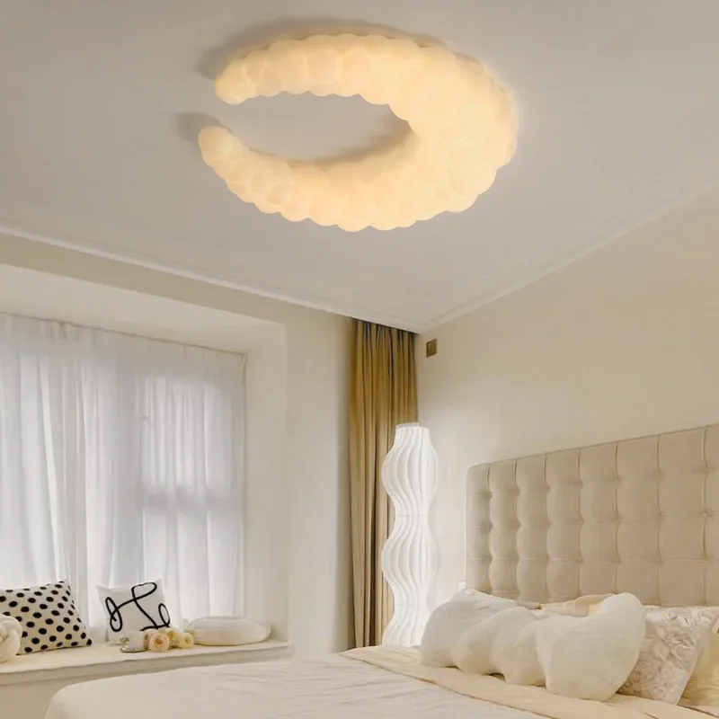 Quarto principal, luminária de teto, lua, bolhas, criatividade, design, cremoso, nórdico, moderno, minimalista