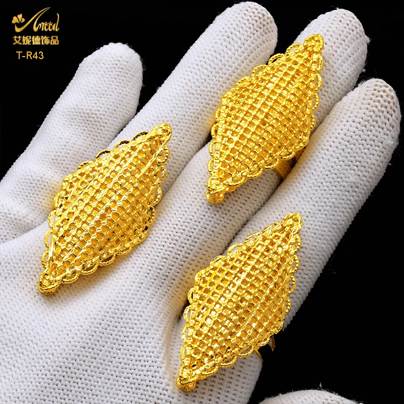 ANIID Dubai Gold Color Finger Ring Jewelry For Women Wedding Party Gift Arabic African Charm New Designer Flower Jewellery