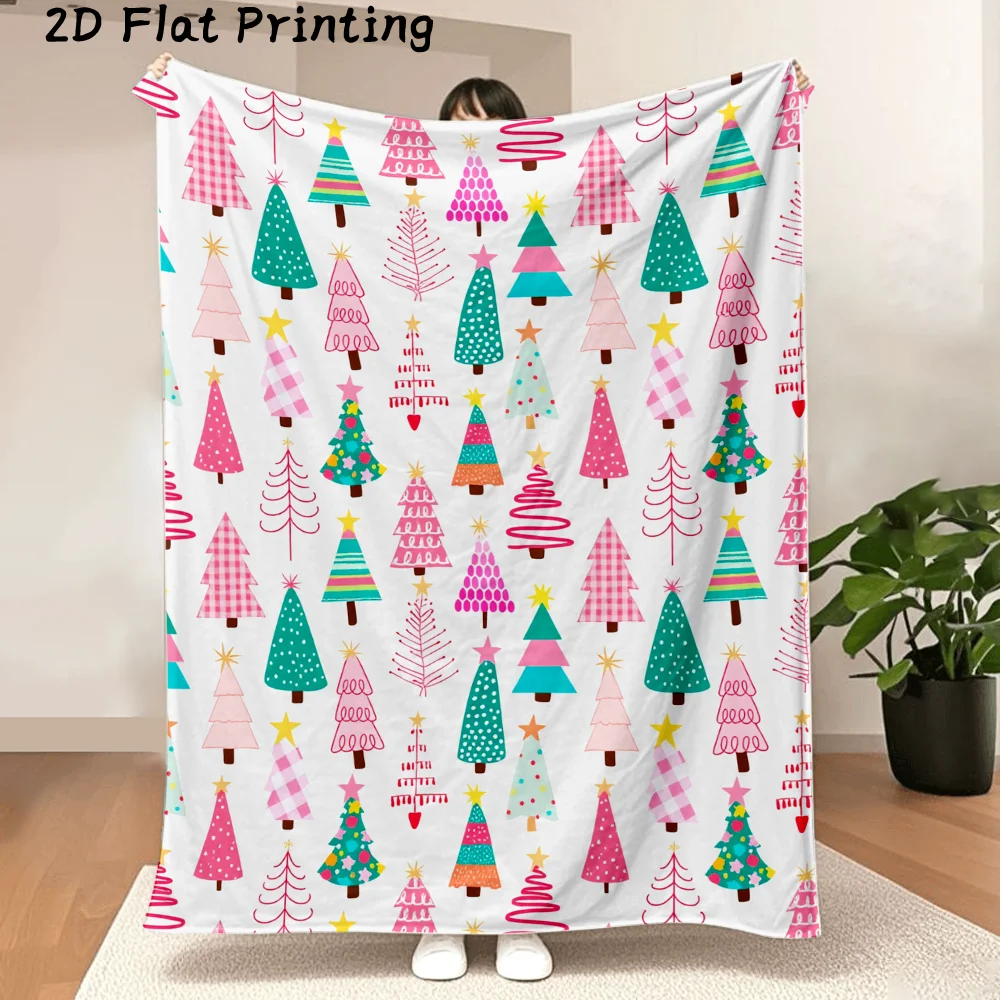 1PC 2D Flat Print Tree Flannel Blanket, Super Soft — Holiday Party, Christmas Decoration & Gift Giving
