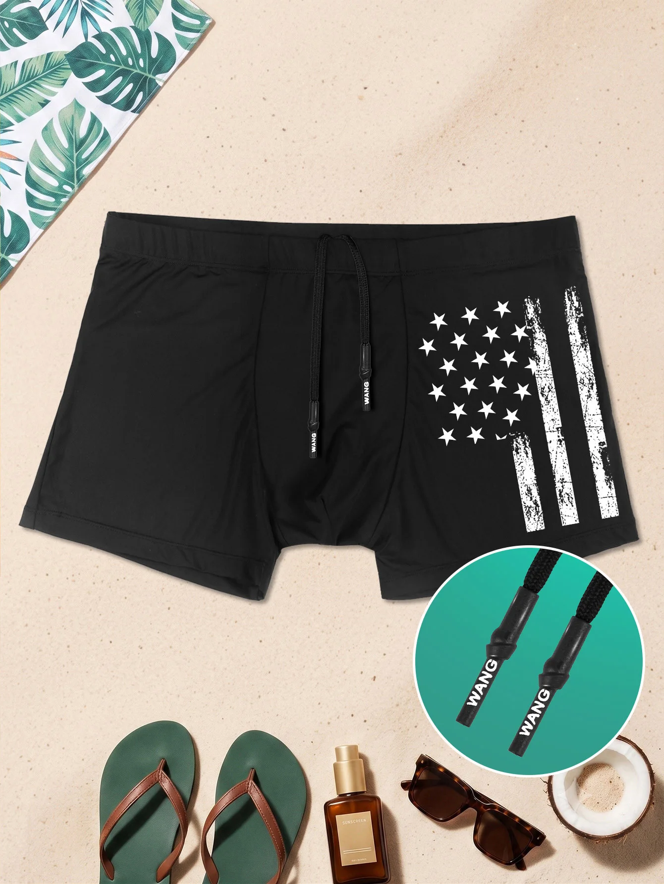 Men's Swim Shorts with Bold Sporty Motifs, Quick-Dry Stretchy Textile, Excellent for Pool and Gym Workouts image 2