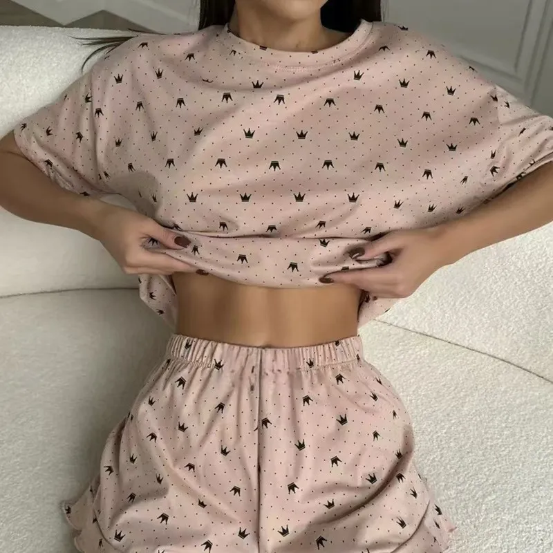 

Women Pajamas Summer Fashion Casual Home Shorts Set Sleepwear Female Short Sleeve Nightwear Pijama Mujer Sleep Clothes