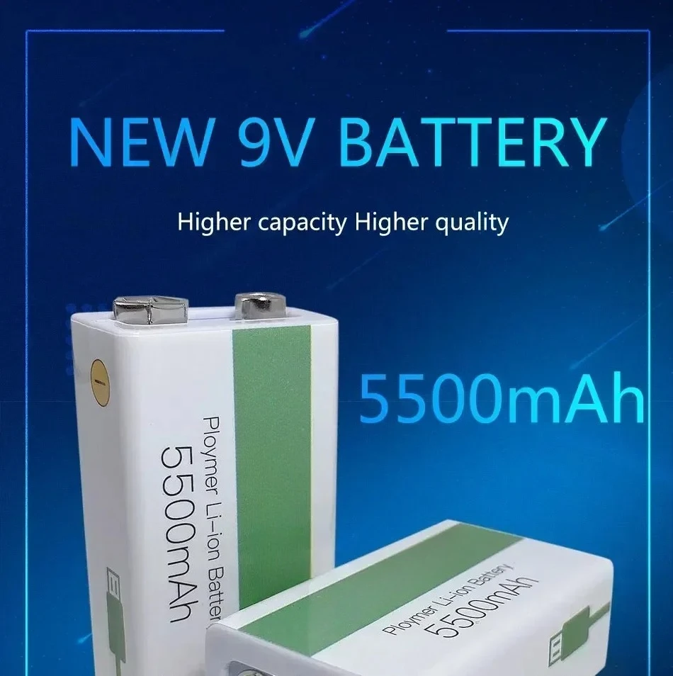 9V 5500mAh Li-ion Rechargeable Battery Type-C Battery for Multimeter Microphone Toy Remote Control Fast Charging