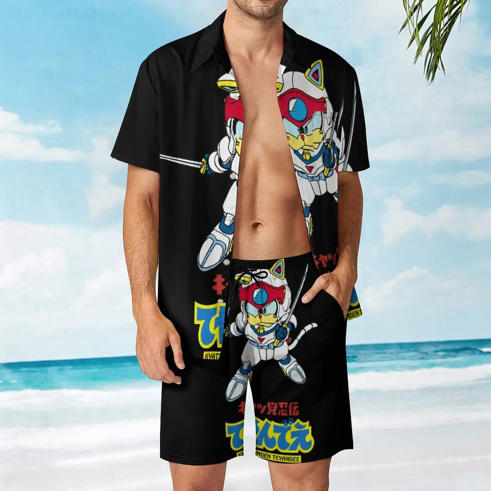 Kyatto Ninden Teyandee  Samurai Pizza Cats Logo Men's Beach Suit Classic 2 Pieces Coordinates  High Grade Leisure USA Size