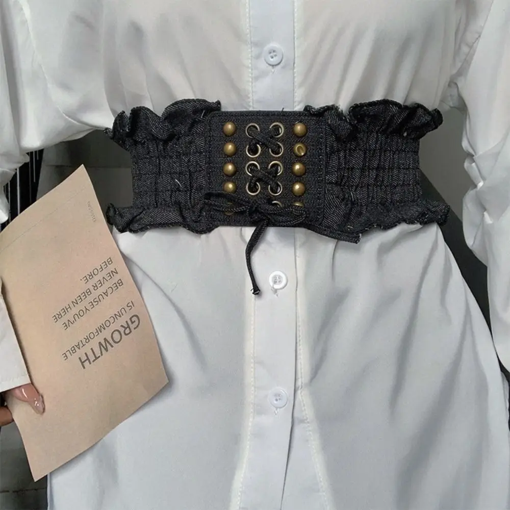 

Personality Cloth Denim Stretchy Cummerbunds High Waist Lace Female Waistband Elastic Dress Girdle Wide Waist Belt Dress