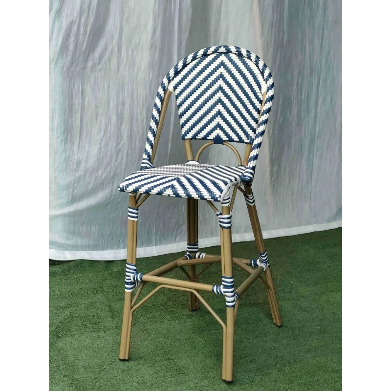 Bistro Counter Stool PE Rattan Aluminum Frame for Bar Restaurant Outdoor Classic Retro French Style Furniture High Leg Bar Chair