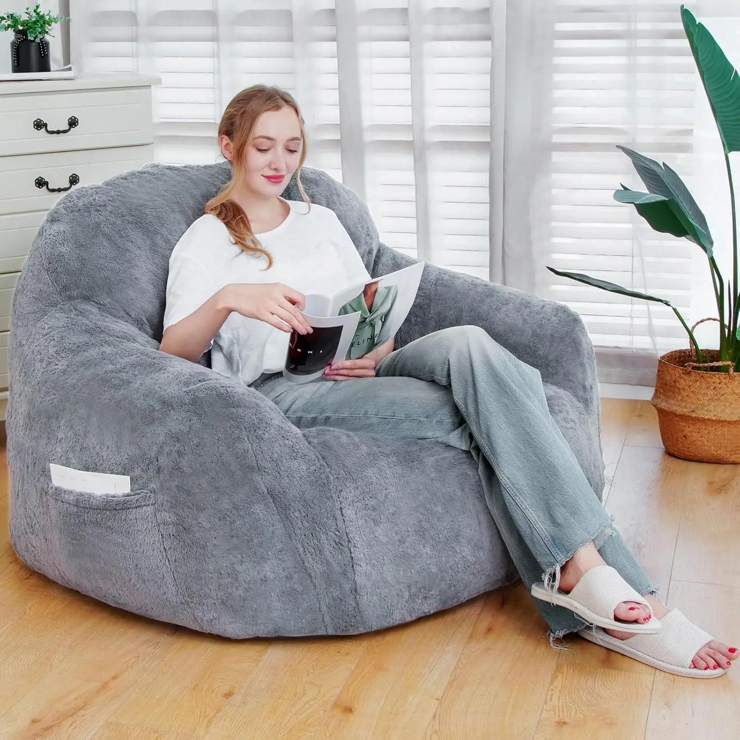 Bean Bag Chair, Bag Sofa with Armrests, Bag Chairs for Adults Stuffed Memory Foam  Storage  Non-Slip, Removable