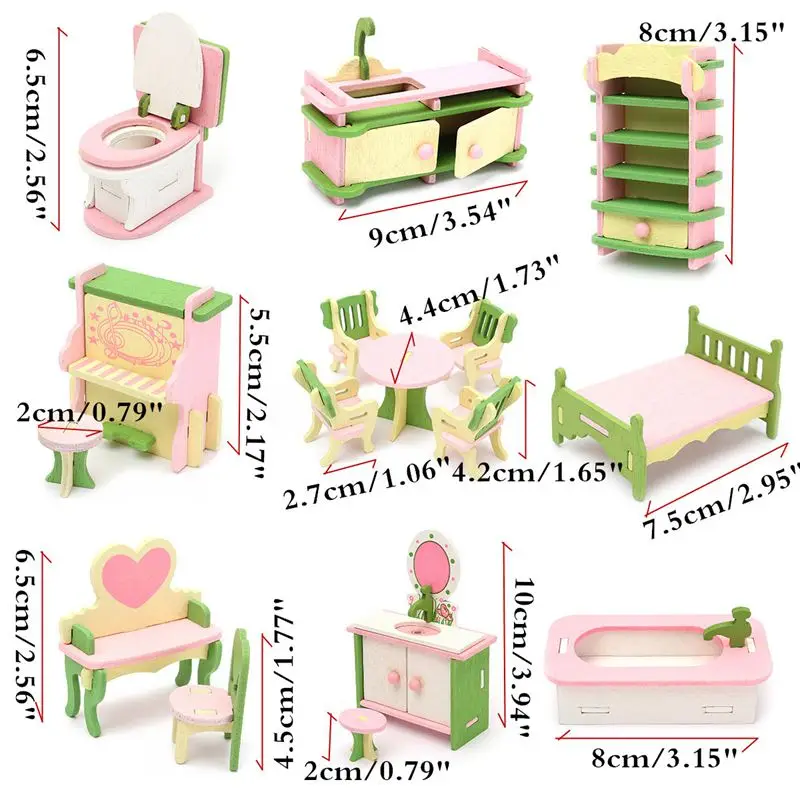 บ้านตุ๊กตาไม้ปริศนาเฟอร์นิเจอร์ขนาดจิ๋วของเล่นเด็ก4ชุด