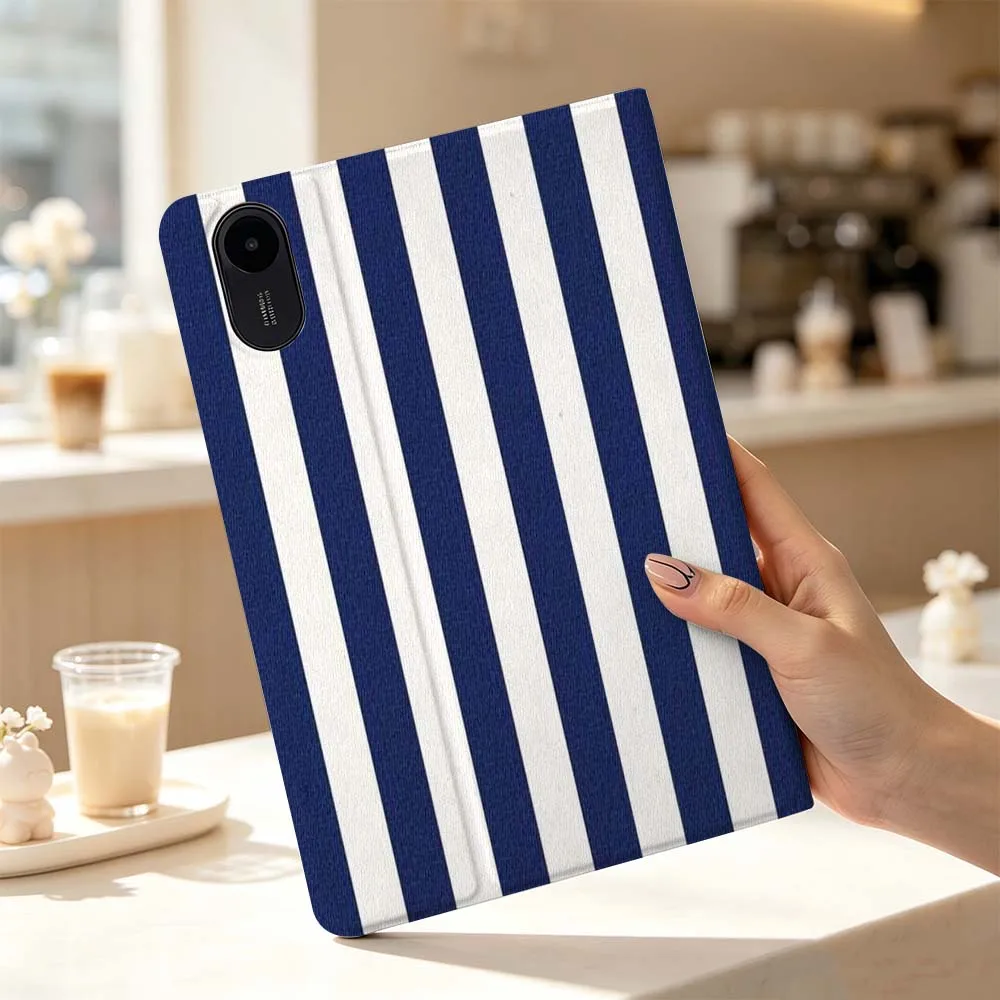 Blue White Vertical Stripe Fashion For Xiaomi Poco Redmi Pad 8 2 4 5 6 6S 7 7S SE Pro Max 14 11 8.7 11.2 12.5 Inch Tablet Case