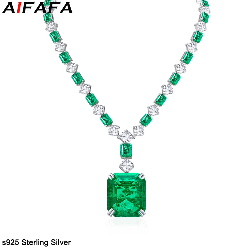 Luxury 62 Carat High Carbon Diamond Pendant Necklace High End 100% s925 Silver Gemstone Emerald Neck Chain Fine Jewelry