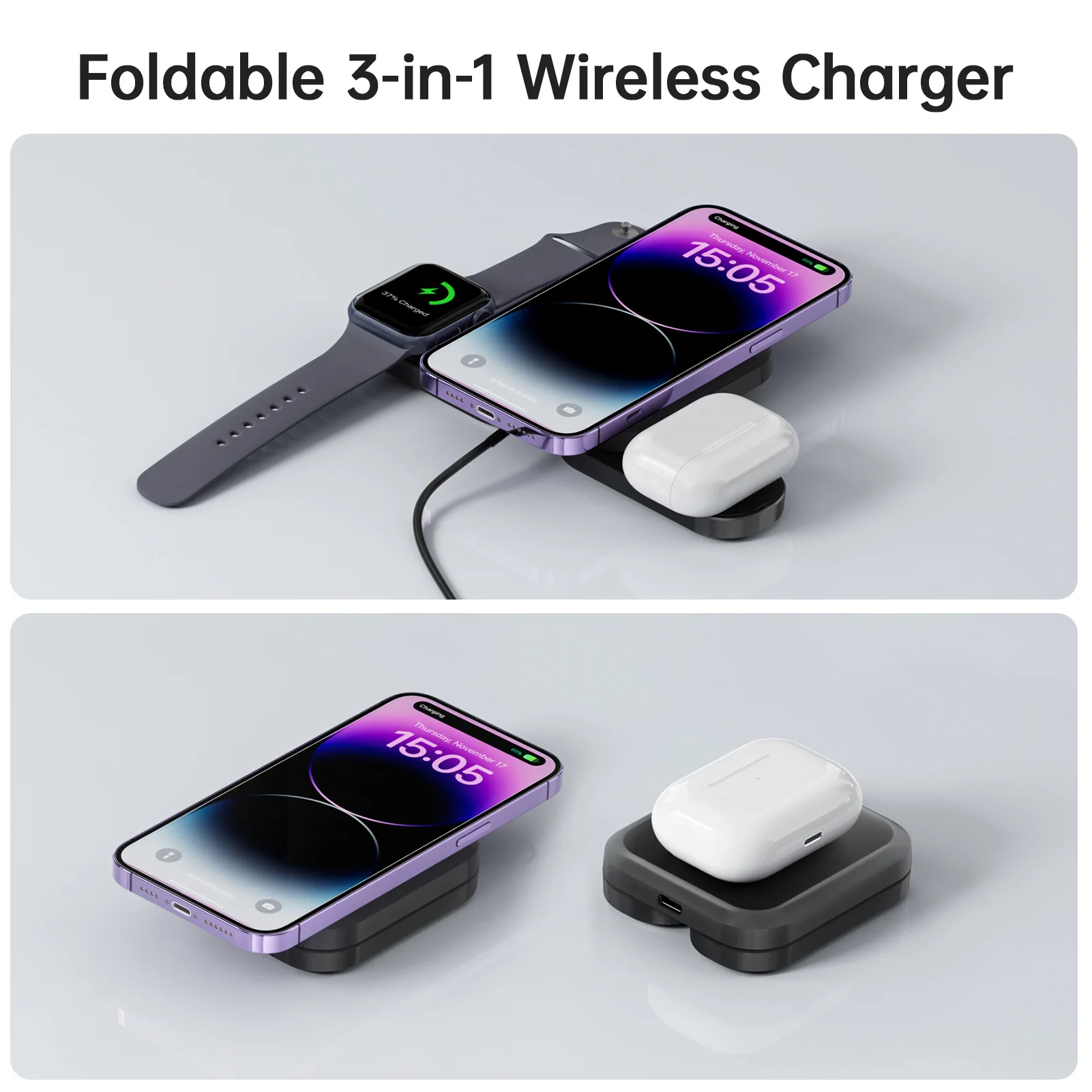 3 in 1 Travel Portable Magnetic Wireless Charging Dock for IPhone Series Magsase Foldable Wireless Charger Quick Charging Stand