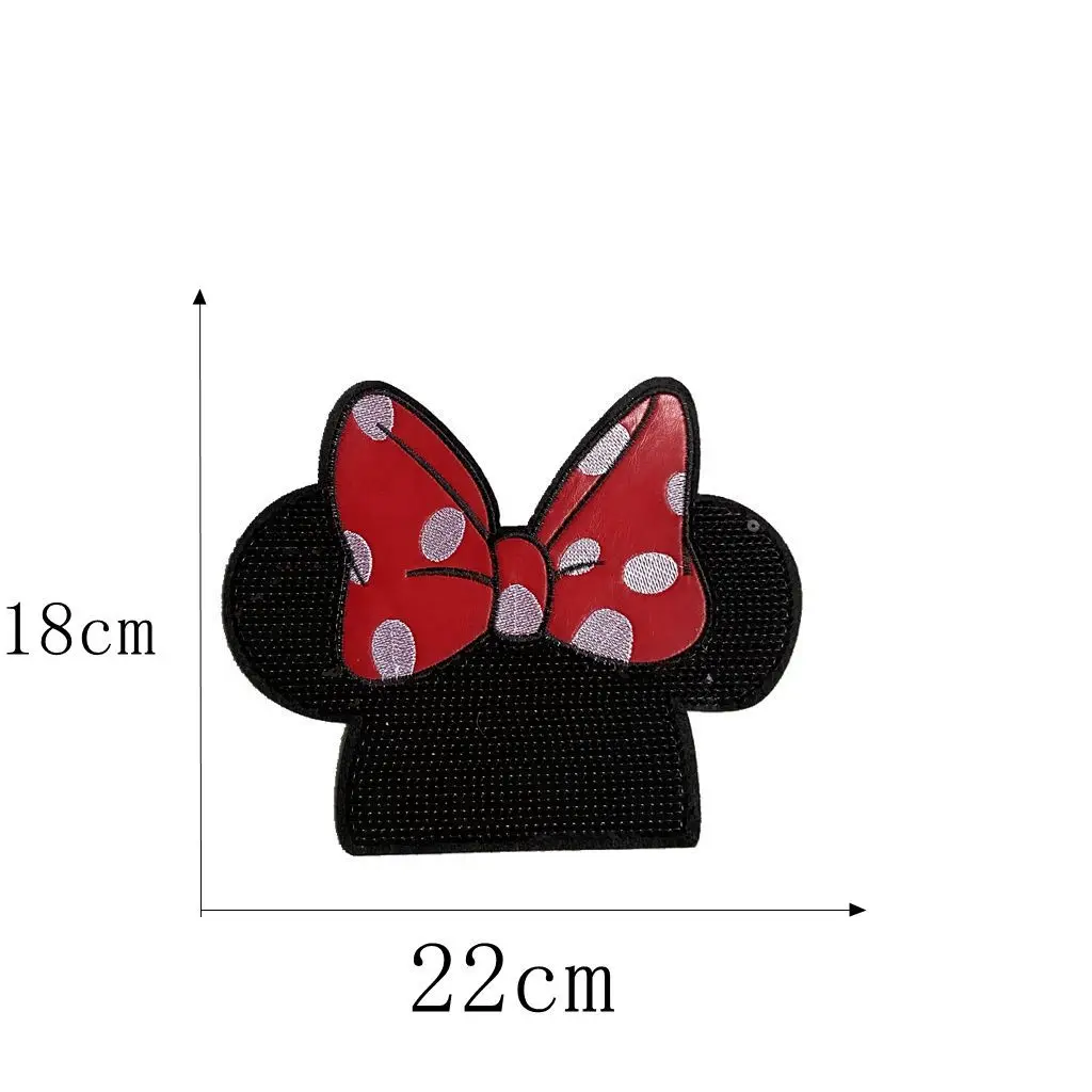 RED BOW WITH BLACK SEQUINED MKY PATCH LOGO Fabric Accessories Parch Badges Clothing Patches BADGE Embroidery Appliques Patch