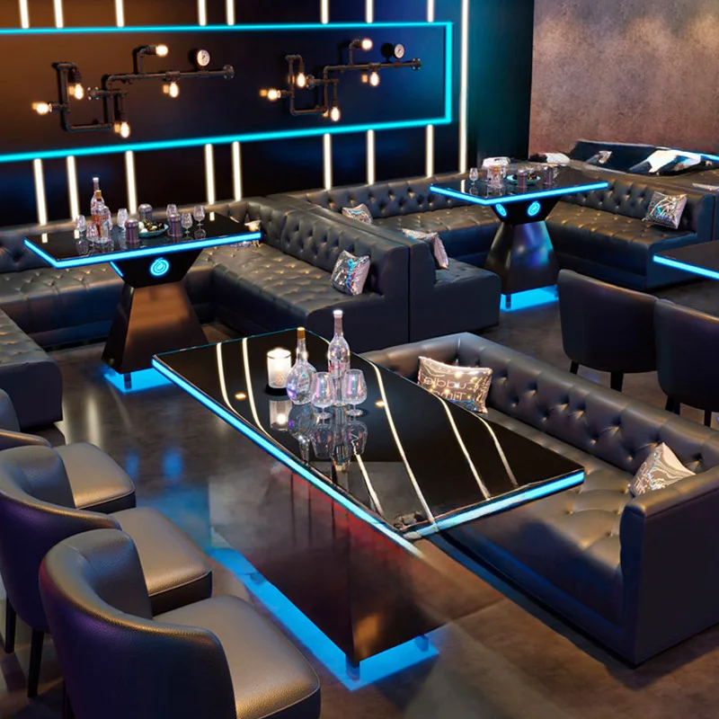 Commercial Bar Sofa Clear Bar Table And Chair Loose Table Combination Bistro Luminous Table High Bar Chair American Solid Wood
