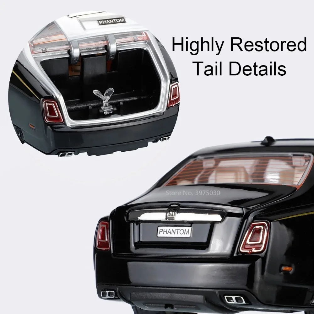 รถของเล่นจำลอง Rolls-Royce Phantom Spectre อัลลอยด์ ขนาด 1:24 ประตูเปิดได้ ดึงหลังวิ่งได้ มีเสียงและไฟ ของสะสมสำหรับเด็ก