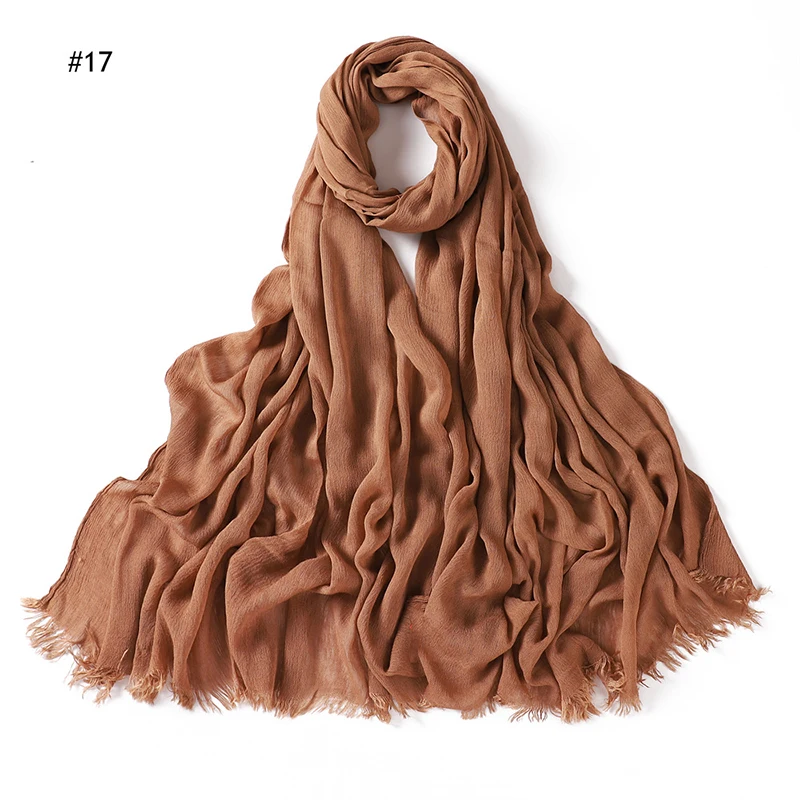 Hot Selling Rayon Hijab Scarf Solid Color Crinkle Shawls For Women Muslim Turban Islamic Bandana Autumn Soft Headband 190*80cm