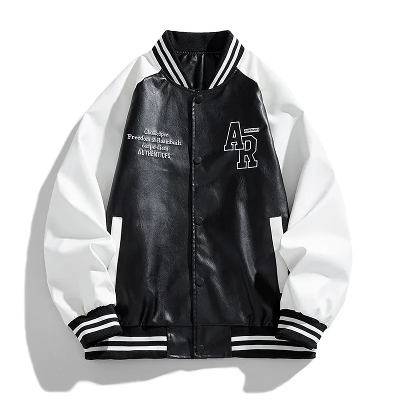 

Осенне-зимняя кожаная бейсбольная куртка, мужская черно-белая модная повседневная облегающая молодежная куртка, удобный дышащий топ