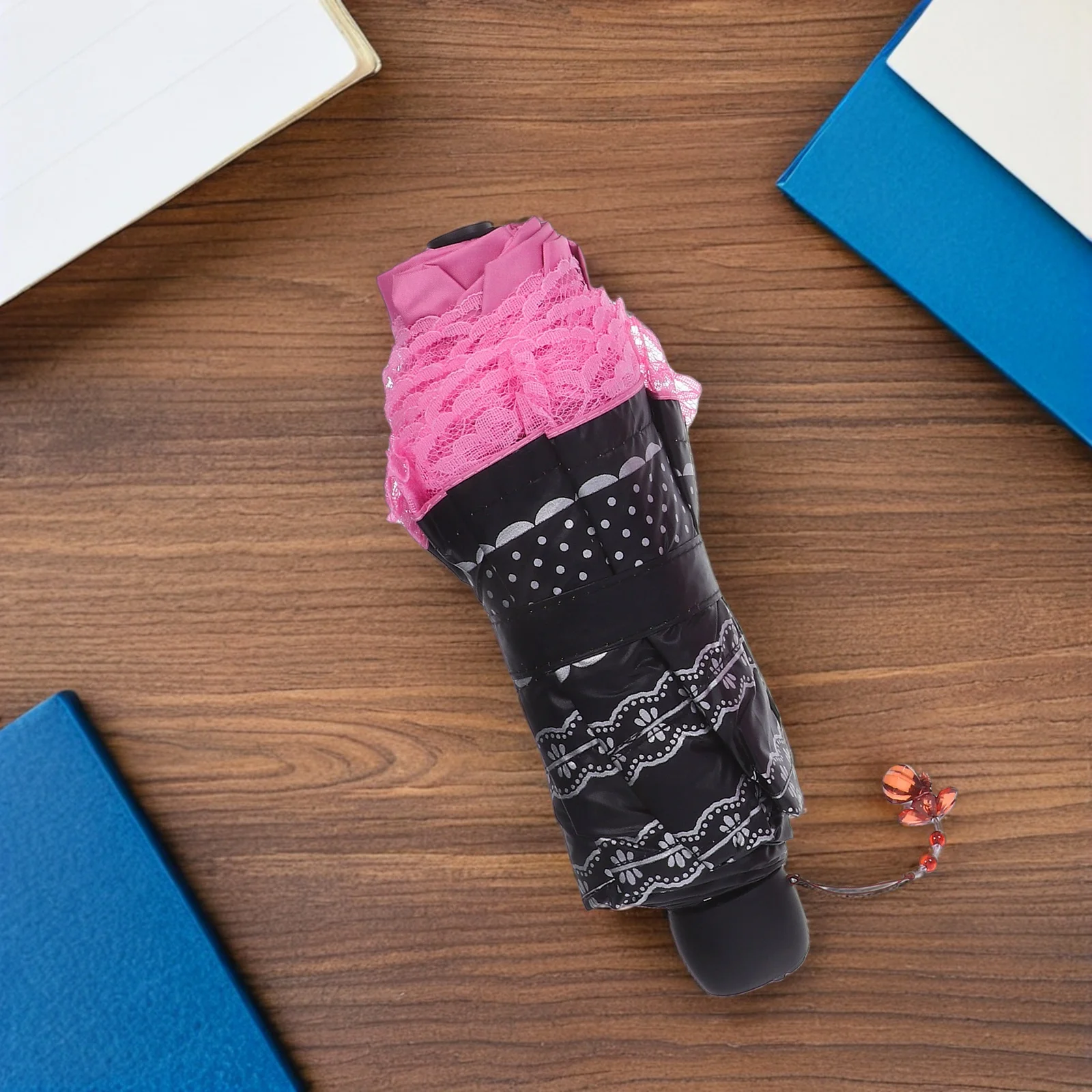 

Women Folding Lace Edge Parasol Floral Sun Umbrella Portable Compact Windproof Uv Protection Travel Parasol for Beach Wedding