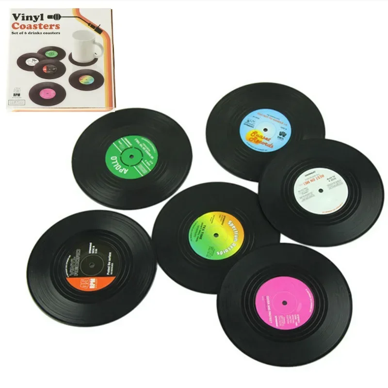 Retro Vinyl Record Coaster Cup Mat Plastic Record Cup Mat Mug Coaster Pad 1/2/4/6pcs Heat-resistant Non Slip Hot Drink Holder