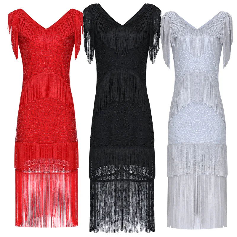 

1920S Retro European and American Banquet Slim Fit Tank Top Evening Dress Tassel Dress 2023 New Beaded Tassel Fashion Dress