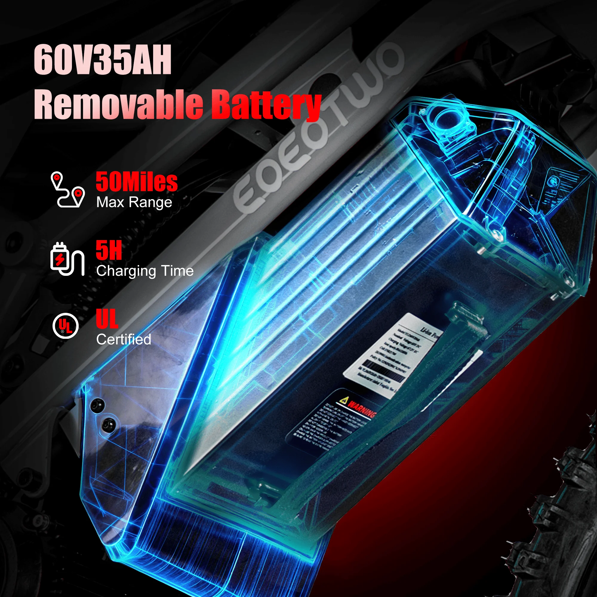 EOEOTWO GT07 دراجة ترابية كهربائية للبالغين محرك Peak-4000W بطارية 60V35AH بحد أقصى 45 ميجابكسل و50 ميل، دراجة كهربائية للكبار بإطار سميك