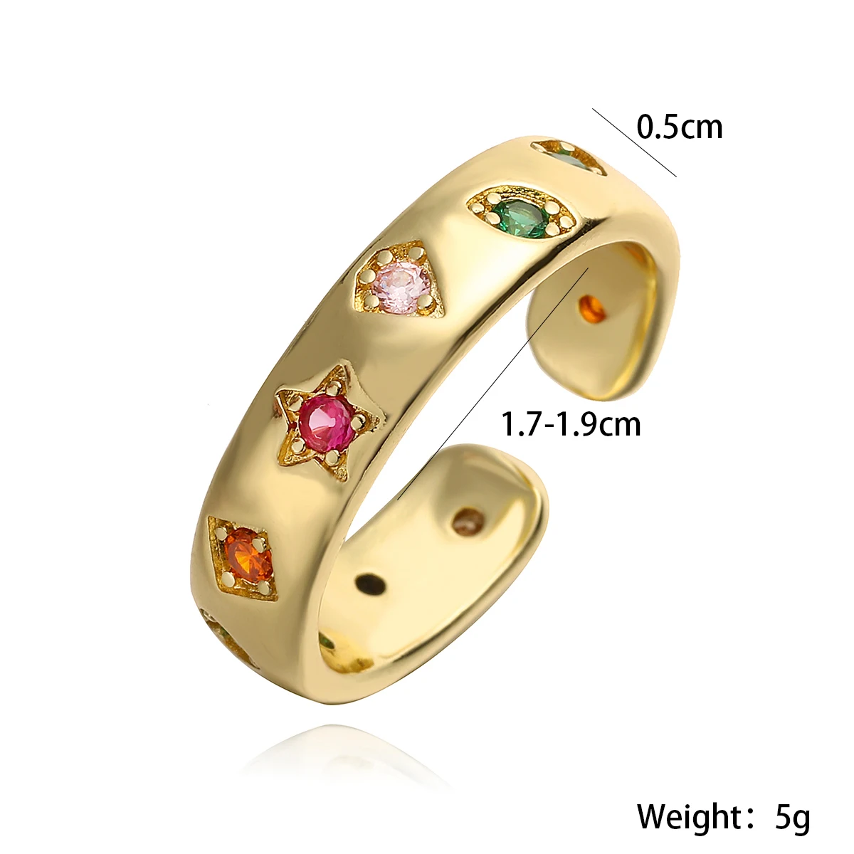 NEWBUY New Fashion Gold Color Colourful AAA CZ Zircon Inlay Jewelry Open Design Wedding Bands Rings For Women Girl