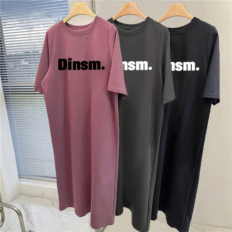 

Летнее европейское и американское модное трендовое женское свободное платье большого размера с английским принтом и короткими рукавами