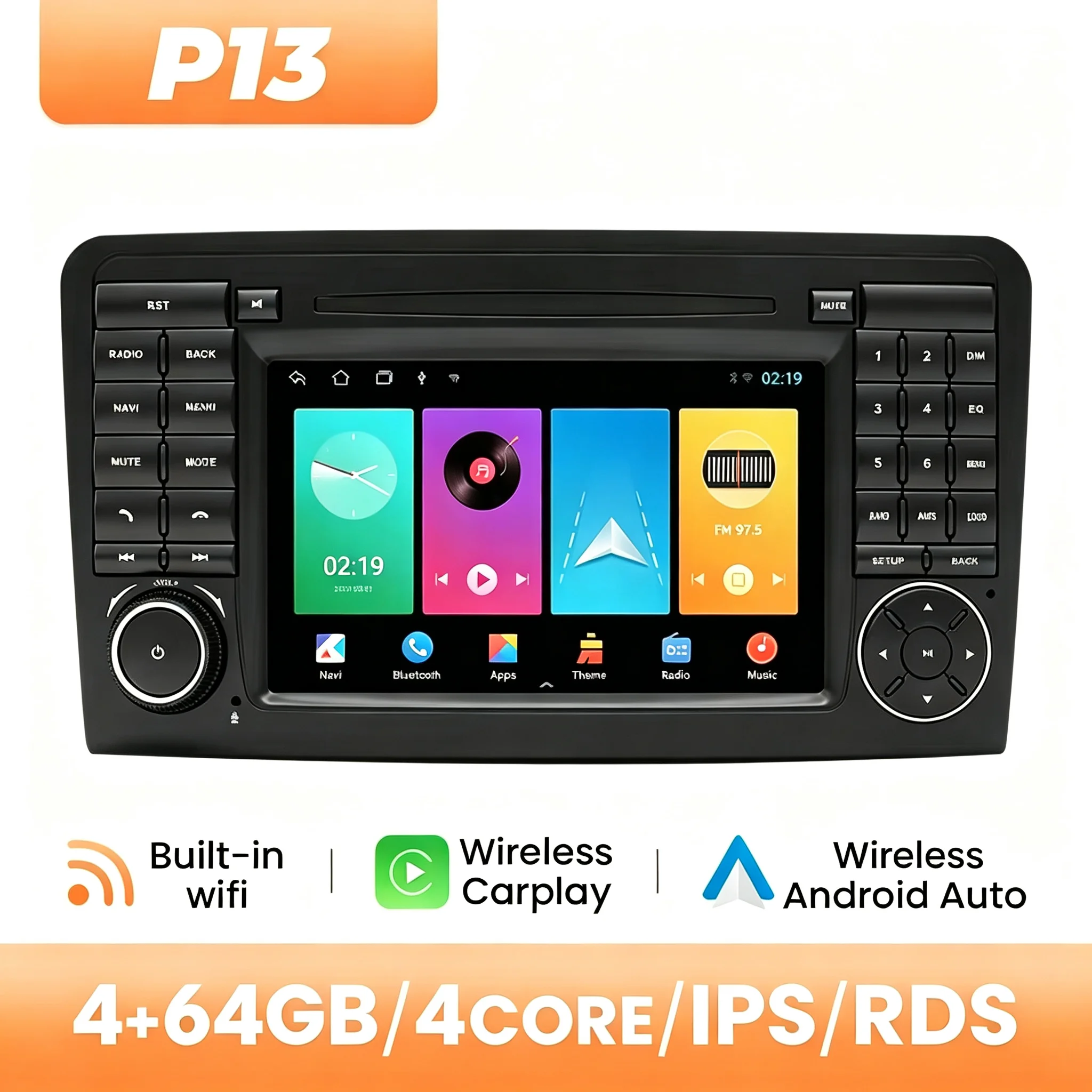 Android 14 Draadloze Carplay Autoradio Speler Voor Benz ML 320/350/W164 (2005-2012) GL DSP 8 GB + 128 GB Multimedia Navigatie 4G Wifi
