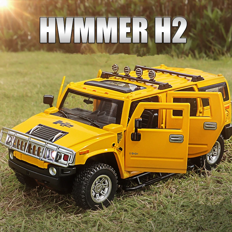 1/24 HUMMER H2 Alloy Car Model Diecasts & Toy Metal Off-road Vehicles Car Model Simulation Sound and Light Collection Kids Gifts